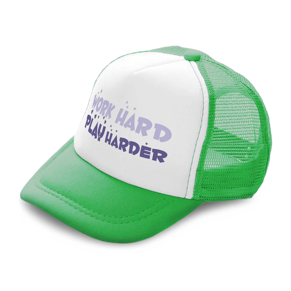 Kids Trucker Hat Work Hard Play Harder Love Polyester Boys Caps & Girls Caps - Picture 5 of 7