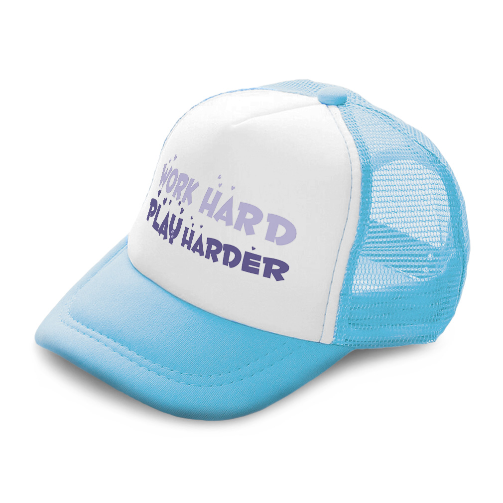 Kids Trucker Hat Work Hard Play Harder Love Polyester Boys Caps & Girls Caps - Picture 6 of 7