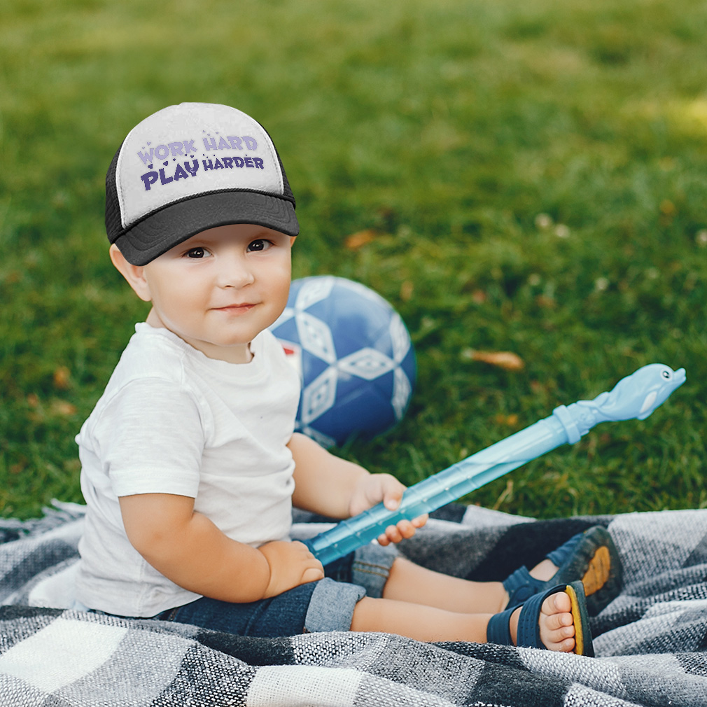 Kids Trucker Hat Work Hard Play Harder Love Polyester Boys Caps & Girls Caps - Picture 4 of 7