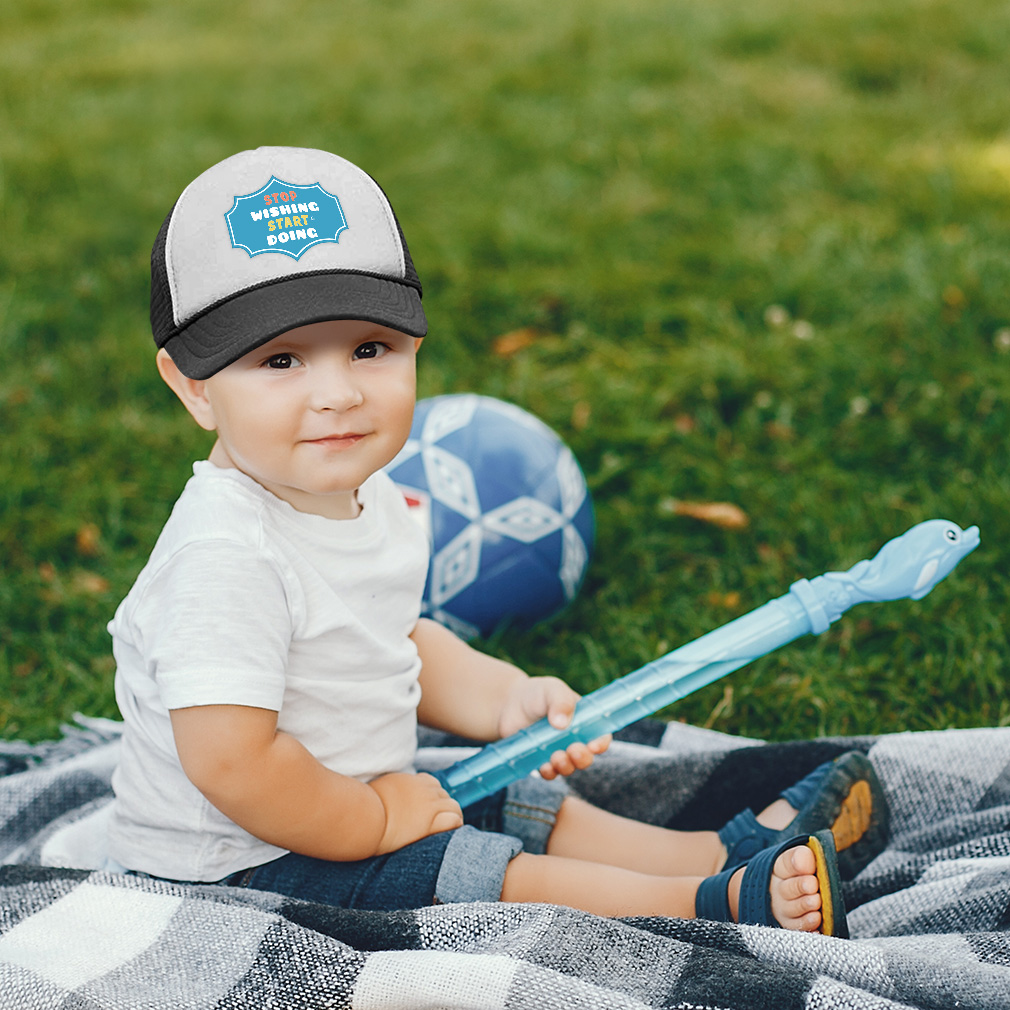 Kids Trucker Hat Stop Wishing Start Doing Polyester Boys Caps &amp; Girls Caps